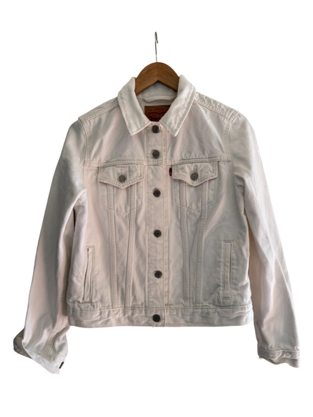 Levi’s White Denim Trucker Jacket Cropped Minimalist Classic Cotton